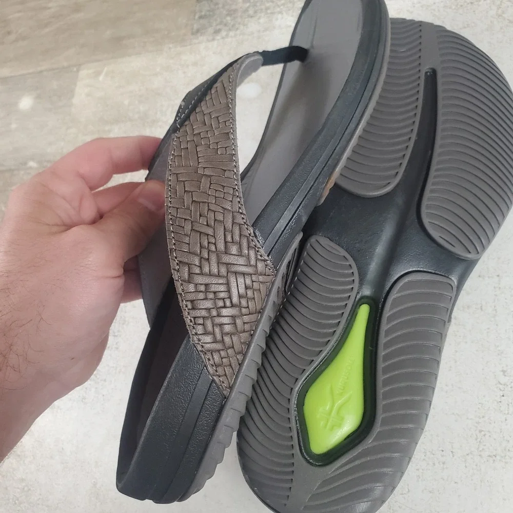 Kuru Kala Leather Sandals Mens Sz 8 Flip Flop Thong Solid Black Comfortable